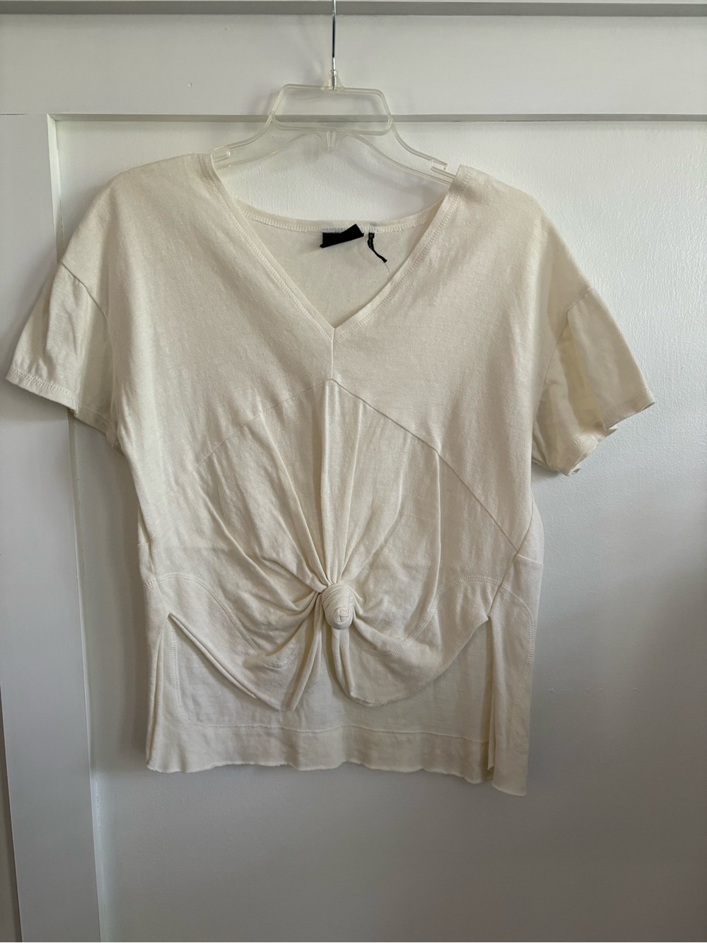 Urban Outfitters Cream V-Neck Knot Front Short Sleeve Top
